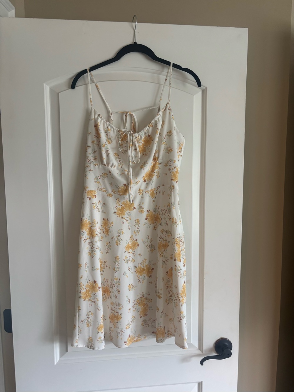 Wayf Cream and Yellow Floral Satin Chemise Slip